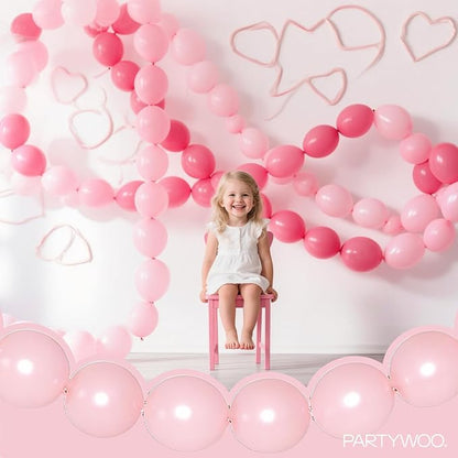 PartyWoo Baby Pink Linking Balloons 100pcs 12 Inch Pink Link Balloons | - Image 2