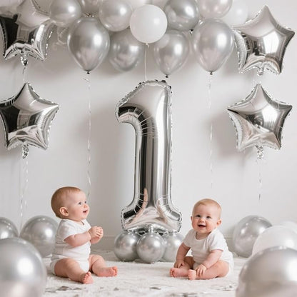 Number Balloons 1 Balloon Silver - Image 2