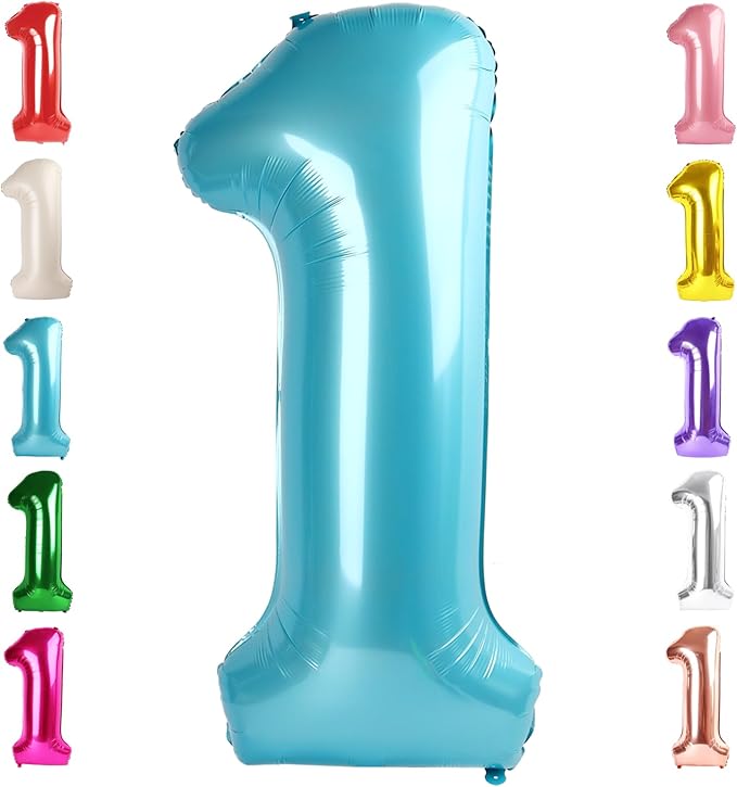 1 Balloon Numbers Birthday Decorations, 40In Pearl Blue Balloons by Mluchee