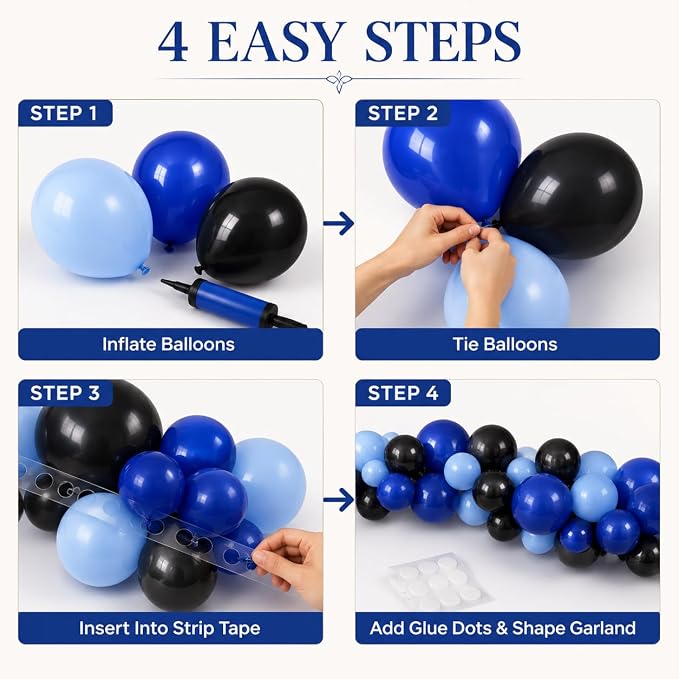 Jobkoo Blue and Black Balloon Arch Kit - Image 7