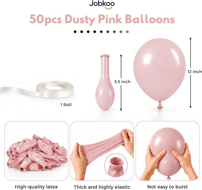 Jobkoo Dusty Pink Balloons, 12 Inch 50 Pcs Boho Blush Pink Latex Balloon | - Image 2