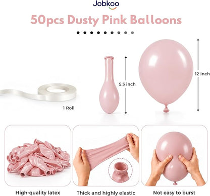 Jobkoo Dusty Pink Balloons, 12 Inch 50 Pcs Boho Blush Pink Latex Balloon | - Image 2