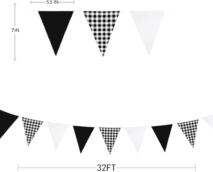 32Ft Black Party Decorations Black Buffalo Plaid Checkered White Triangle Flag - Image 3