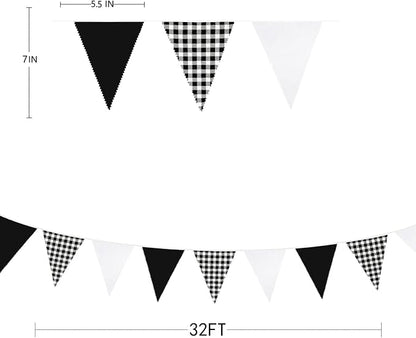 32Ft Black Party Decorations Black Buffalo Plaid Checkered White Triangle Flag - Image 3