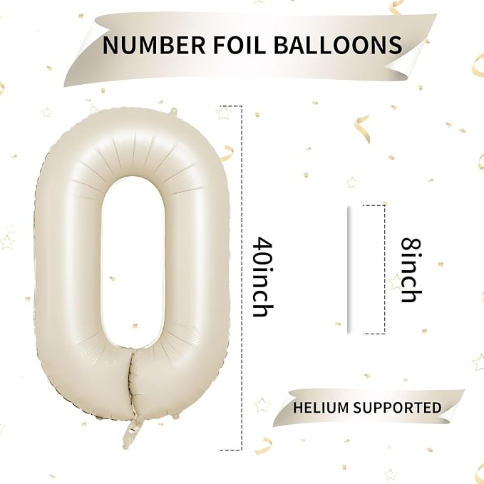 40 Inch Cream Number 0 Balloon, Digital 0 Cream White Giant 0 Foil Balloon - Image 2
