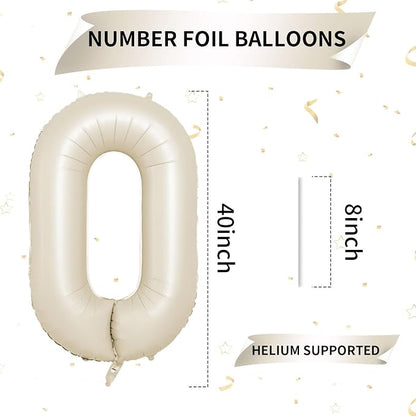40 Inch Cream Number 0 Balloon, Digital 0 Cream White Giant 0 Foil Balloon - Image 2