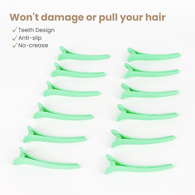 12 Pcs Light Green Hair Clips for Styling Sectioning, YISSION 3.1 Inch Matte Alligator Hair Clips Hair Barrettes No Crease Duck Billed Hair Clip, Hair Styling Accessories for Women Girls