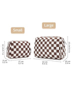 Narwey Small Checkered Makeup Bag for Purse Mini Cosmetic Bag Travel Makeup Pouch Zipper Pouch Cute Make up Bags with Compartments for Women Girls (Dark Checkerboard, Small)