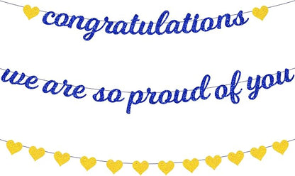 Zwiebeco Blue Gold Congratulations Banner We are So Proud of You Sign Hearts by Zwiebeco