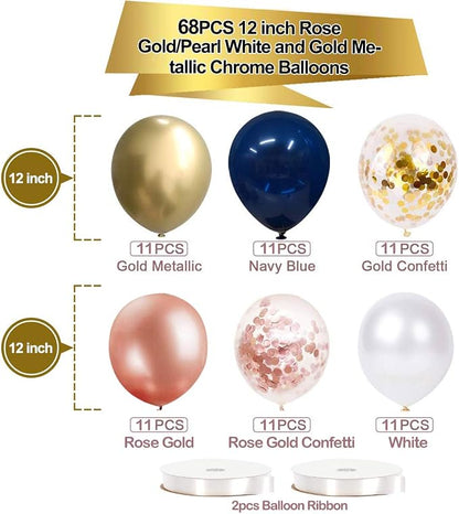 68 Pack Navy Blue Rose Gold Confetti Latex Balloons, 12 inch Birthday Balloons - Image 5