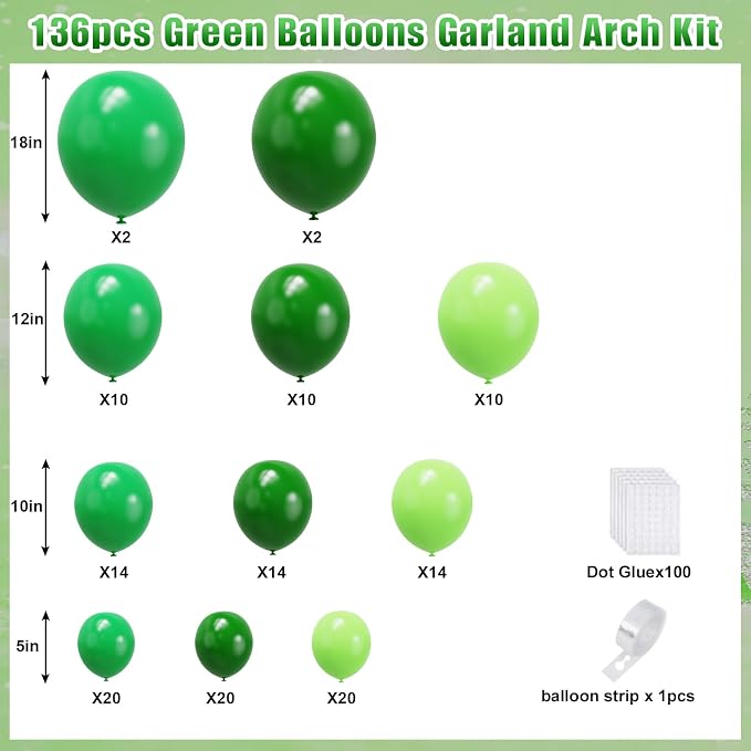 YMSZ Green Balloon Garland Arch Kit, Different Size, Dark Green Latex Balloons - Image 2