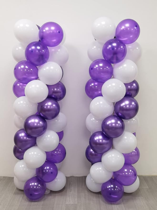 100Pcs Purple and White Column Tower Balloons - Image 2