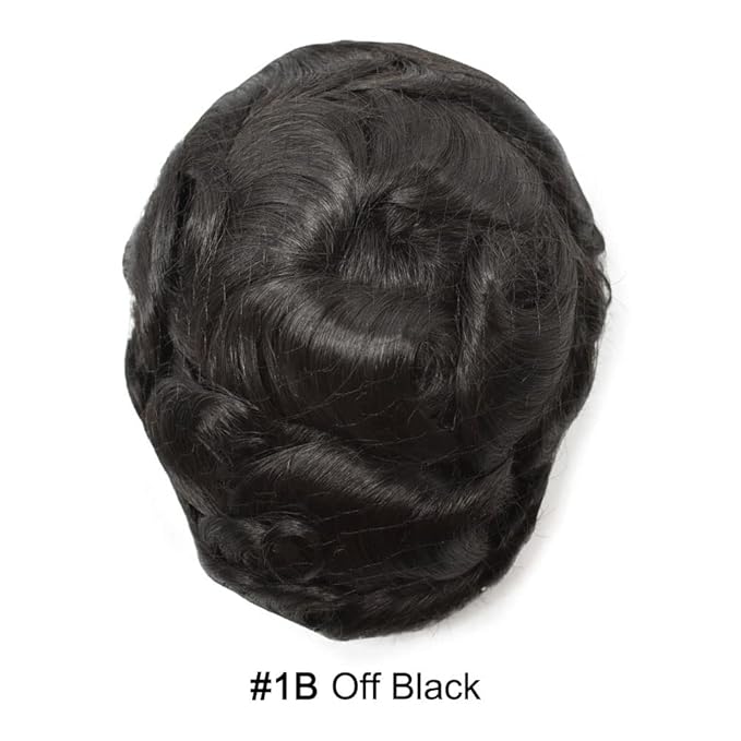 Toupee For Men Swiss Lace Hair System For Mens ToupeeL Human Hair Lace Hair Piece For Mens Toupee Hair Units 6X8#1B Off Black 120% Density