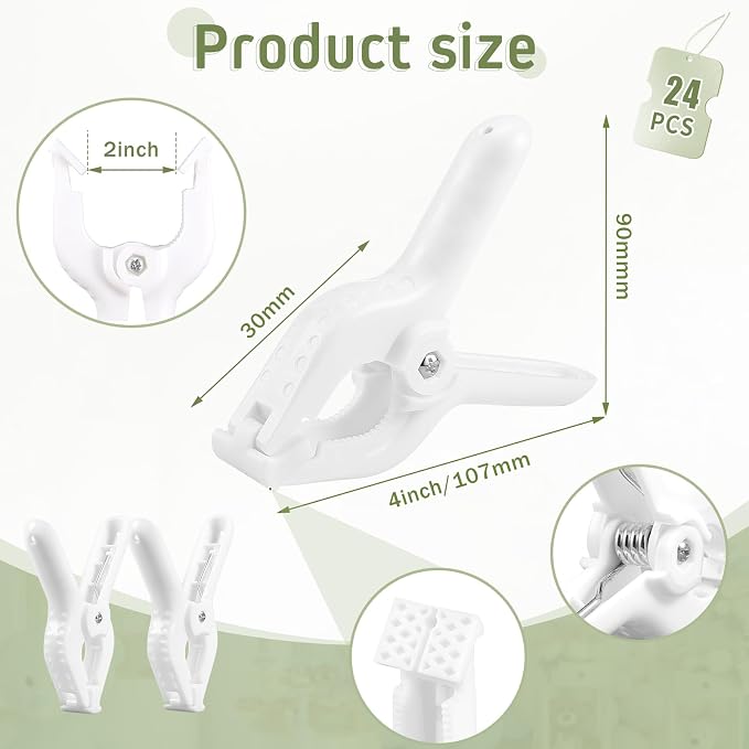 LemonRoad 24 Pcs 4" Clips for Balloon Arch White Heavy Duty 2" Opening Spring - Image 2