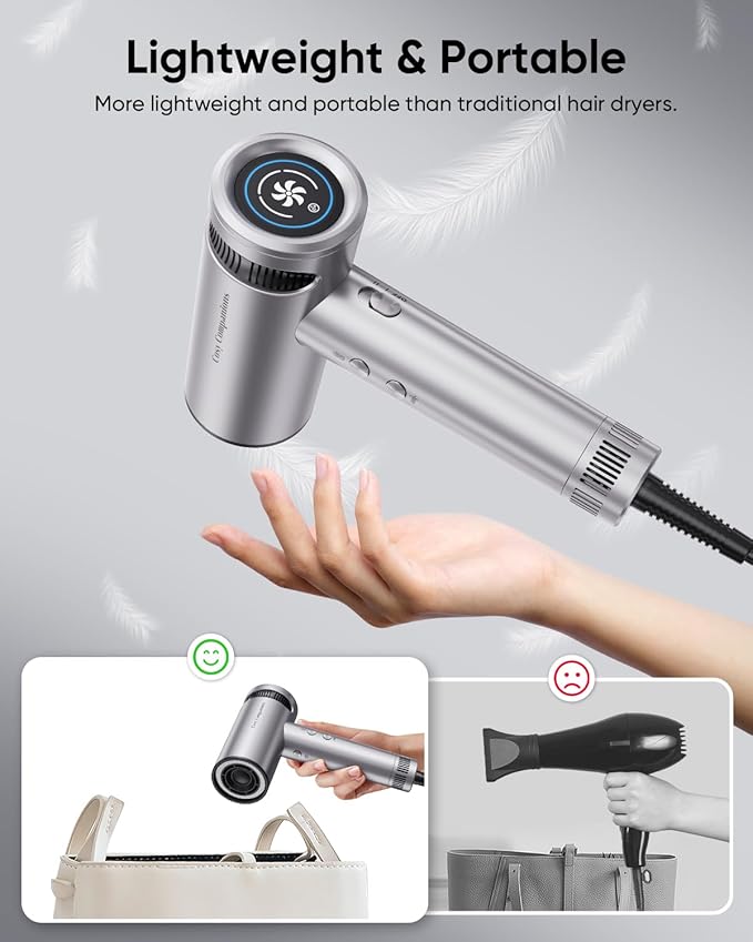 Cosy Companions Hair Dryer - High-Speed 150,000 RPM Hairdryer for Fast Drying, 500Million Negative Ionic & Thermo-Control & Cool Shot Button & HD Display Blow Dryer with Magnetic Diffuser & Nozzle