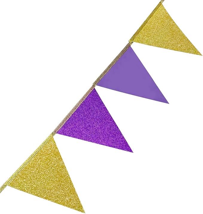 30Ft Purple Gold Party Decoration Pennant Banner Flag Hanging Glitter Paper - Image 6