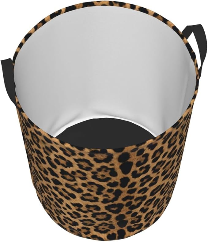 Leopard Cheetah Round Laundry Hamper Wildlife Fur Print Storage Basket Toys - Image 2