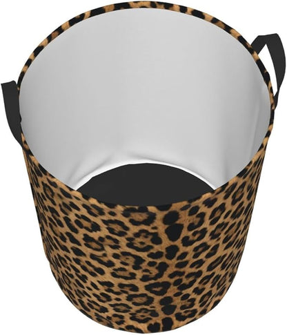 Leopard Cheetah Round Laundry Hamper Wildlife Fur Print Storage Basket Toys - Image 2