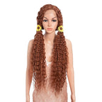 Style Icon 36”Super Long Curly Wig C-Shaped Side Part Lace Wig Afro Baby Hair Synthetic Orange Red Color Wigs(36 inches, 130T)
