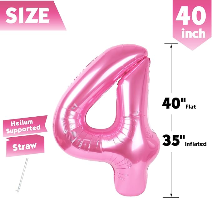 40 Inch Pink Number 4 Balloon Birthday Party Decorations - Image 5