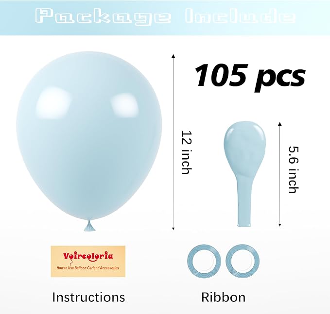 Voircoloria 105pcs Pale Aqua Party Latex Balloons, 12inch | - Image 2