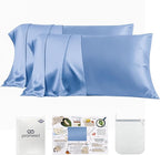 PROMEED 23 Momme Silk Toddler Pillowcase 2 Pack with Free Laundry Bag, Natural Highest Grade 6A+ 100% Mulberry Silk Pillow Case Set of 2, Zipper (Toddler/Travel 13"x18", Light Blue)