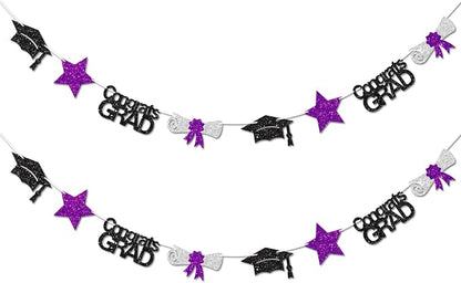 Black and Purple Congrats Grad Banner Graduation Decorations Class of 2026 by Vofrise