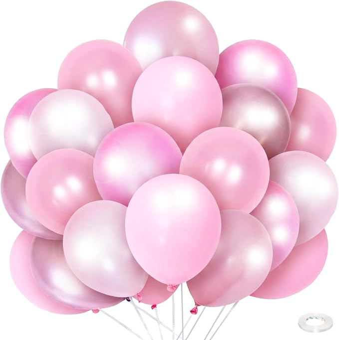 Pink Balloons for Birthday Party Decorations- 12 Inch Different Shades of Pink by Kiwayo