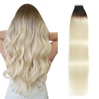 SUYYA Tape in Hair Extensions Human Hair Ombre Darkest Brown to Platinum Blonde 16 Inch 40g/pack 20pcs Straight Seamless Skin Weft Tape in Real Human Hair Extensions(16inch #T2/60)