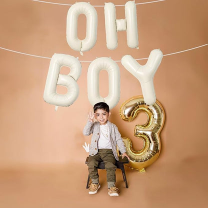 Large Beige Oh Boy Balloons, 40 Inch Cream White Sand OH BOY Balloon Letters - Image 5
