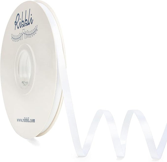 Ribbli White Satin Ribbon, Double Faced Satin 1/4 inch x Continuous 50 Yards by Ribbli