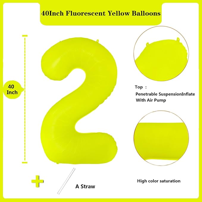 Fluorescent Yellow Number Balloon 40 inch Giant Foil Helium Balloons Yellow - Image 2
