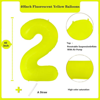 Fluorescent Yellow Number Balloon 40 inch Giant Foil Helium Balloons Yellow - Image 2