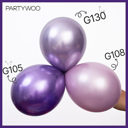 PartyWoo Purple Balloons 140pcs Metallic Purple Balloon Arch Kit | 18 12 10 5 - Image 3