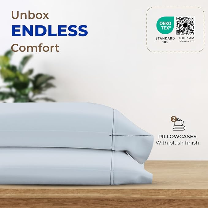 THREAD SPREAD 100% Egyptian Cotton Pillow Cases King - 1000 Thread Count Pillow Cases King Size Set of 2, Cooling & Breathable Extra Long Staple Sateen Weave Cotton Pillow Covers for Bed - Light Blue