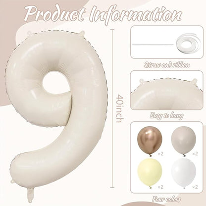 Cream Number 9 Balloon 40 Inch Beige Nude Number 9 Balloon - Image 6