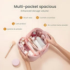 Amposei Makeup Bag Travel Toiletry Bag,Travel Makeup Bag for Women, Puffer Waterproof Cosmetic Organizer, Large Capacity Pouch Open Flat Small Toiletry Bag with Brush Compartment & Handle (Blue)