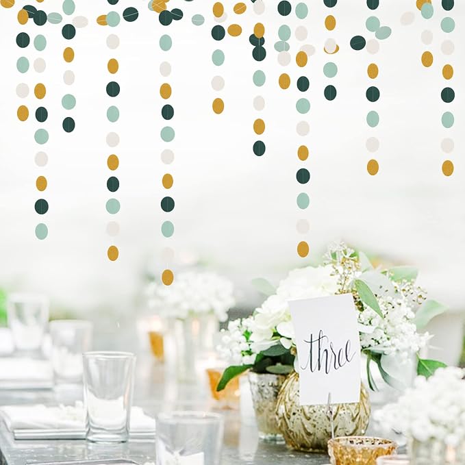 Sage-Green Ivory-Gold Bridal-Shower Decorations Streamers - 52FT Rustic Wedding - Image 3