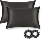 ALASKA BEAR Silk Pillowcase for Hair and Skin, Set of 2 Pure Genuine 22 Momme Mulberry Silk Pillow Cases Standard Size for Bliss Sleep Better Than Poly Satin, Zipper Closure(2pc, Charcoal)