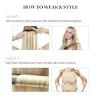 DOORES Hair Extensions Seamless Clip in Real Human Hair, Light Blonde Highlighted Golden Blonde 24 Inch 120g 7pcs, Human Hair Extensions Skin Weft Remy Straight Hair Invisi Edge Hair Extensions