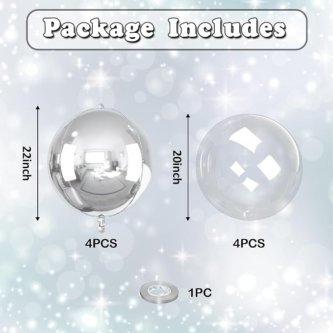 8 Pcs Bobo Balloons and Silver Round Foil Balloons 22 In Bubble Clear Balloon - Image 2