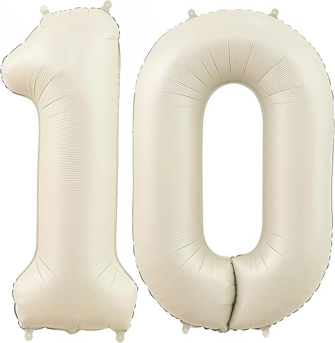 Cream 10 Balloon Number 40 Inch Cream Number 10 Balloon Helium Mylar Balloons by BBPOOL