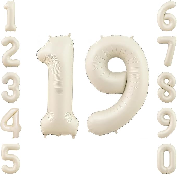 Cream Number 19 Balloon 40 Inch, Foil Numeral by Unknown