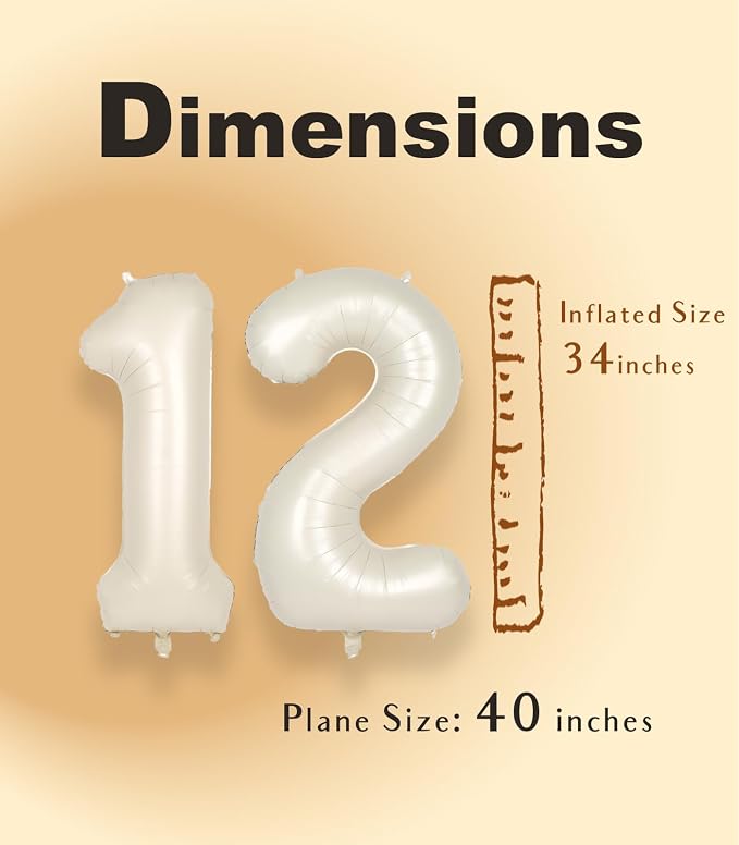 SUWEN 40 Inch Cream White Large 12 Number Balloons Big Foil Helium Number - Image 5
