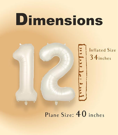 SUWEN 40 Inch Cream White Large 12 Number Balloons Big Foil Helium Number - Image 5