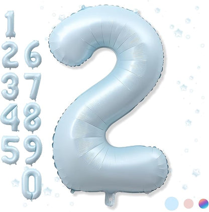 40 Inch 2 Balloon Number, Large Pastel Baby Matte Blue Foil Number 2 Balloons by Froova