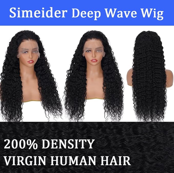 26 Inch Deep Wave Lace Front Wigs Human Hair Pre Plucked 13x6 HD Transparent Lace Frontal Wigs Human Hair 200 Density Deep Curly Glueless Wigs Human Hair For Women