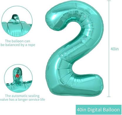 TONIFUL 40 Inch Large Teal Blue Number Balloons, Giant Jumbo Helium Foil Mylar - Image 2