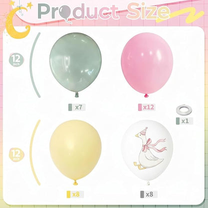 Goose Balloons Set, Pastel Pink Sage Dusty Green Light Yellow White Latex - Image 2