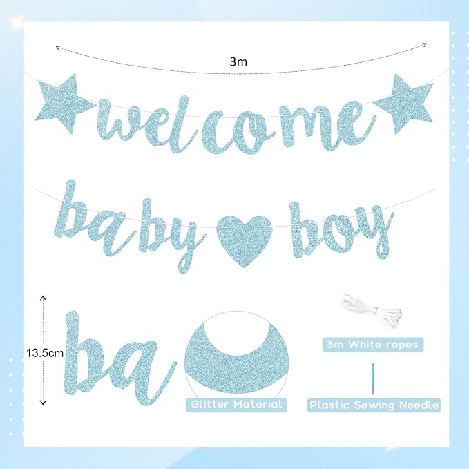 Baby Boy Shower Decorations - 3M Long Welcome Banner - Image 2